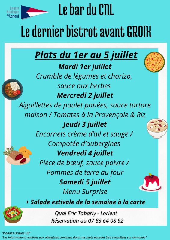 Menu 1 au 5 juillet